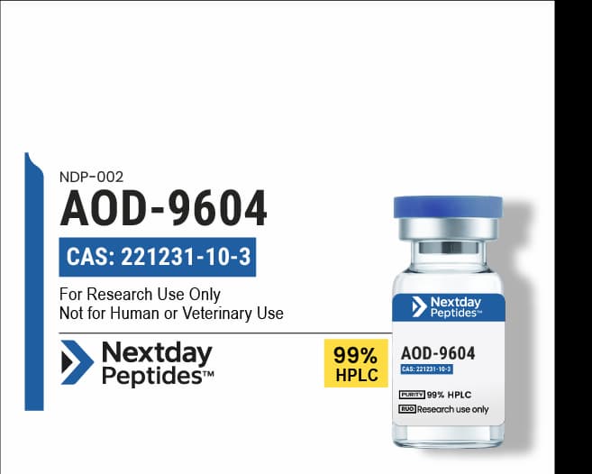 AOD-9604 — Nextday Peptides AOD-9604 research peptide — ≥99% HPLC purity — Nextday Peptides, research use only